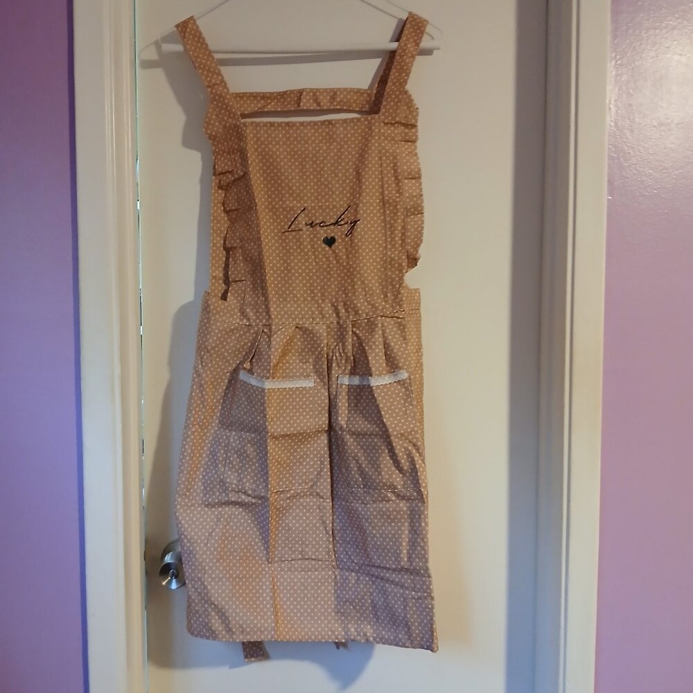 Women's Adjustable Polka Dot Apron Pockets Mocha One Size NWOT